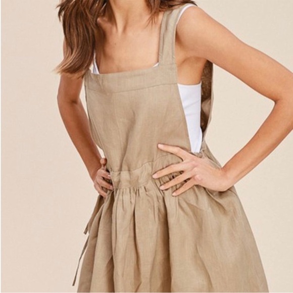 🌟HOST PICK🌟 NWOT Listicle Large Mint Green Linen Pinafore Jumper Apron Dress - Picture 3 of 9